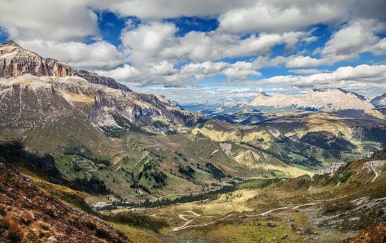 Dolomites mountains landscape on a sunny autumn day