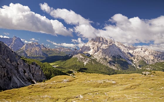 Dolomites mountains landscape on a sunny autumn day