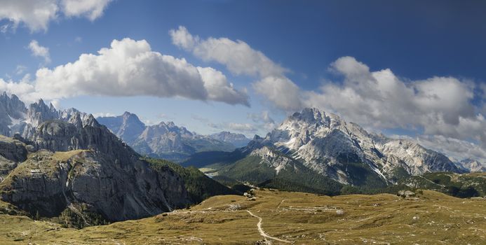 Dolomites mountains landscape on a sunny autumn day