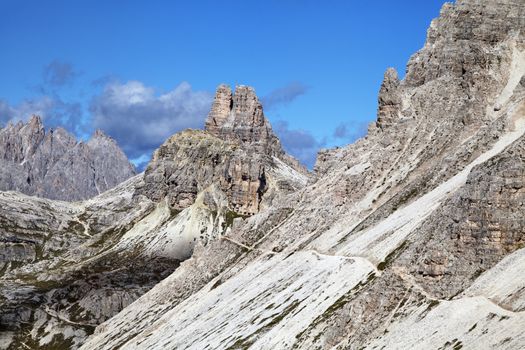 Dolomites mountains landscape on a sunny autumn day