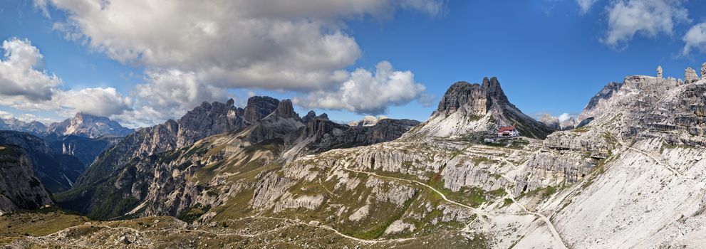 Dolomites mountains landscape on a sunny autumn day