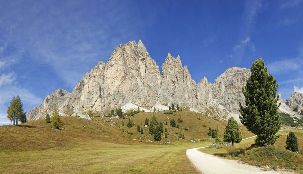 Dolomites mountains landscape on a sunny autumn day