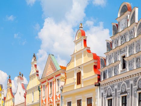 Colorful gables of renaissance houses in Telc, Czech Republic.