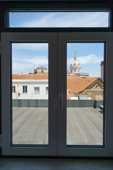 City view through the window