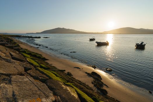 Low tide on the Minya river (northern Portugal) at the sunset