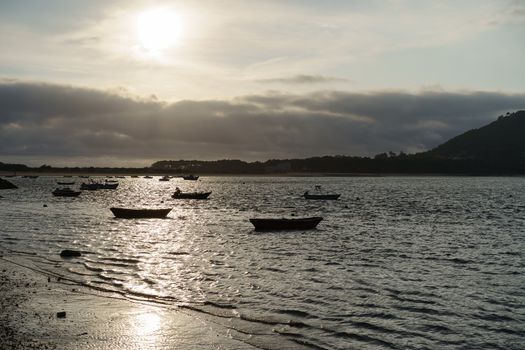 The Minya (Minha) River at low tide. This is the mouth of the River Minya, here it flows into the Atlantic Ocean. The border between Portugal and Spain runs through the middle of the Minya River