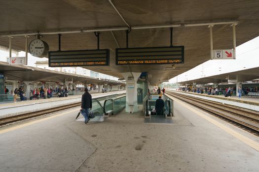 Lisbon railway station at the rainy day