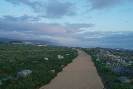 Bike path along the ocean in northern Portugal. Rural image.