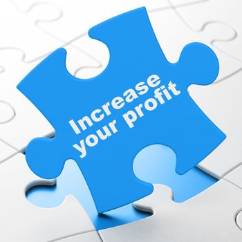 Business concept: Increase Your profit on Blue puzzle pieces background, 3D rendering