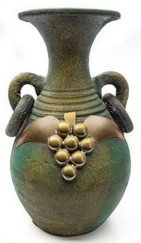 Antique greek vase with copper grape decoration