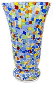 Vase made out of multi colored glass pieces