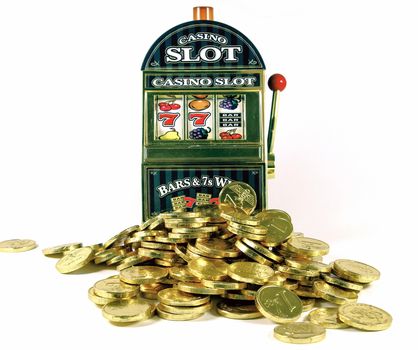 retro slot machine with 77bar  and lots of gold for winnings