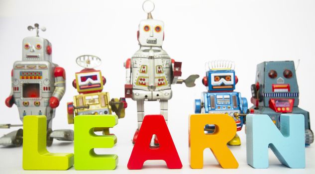 robots and the word LEARN 