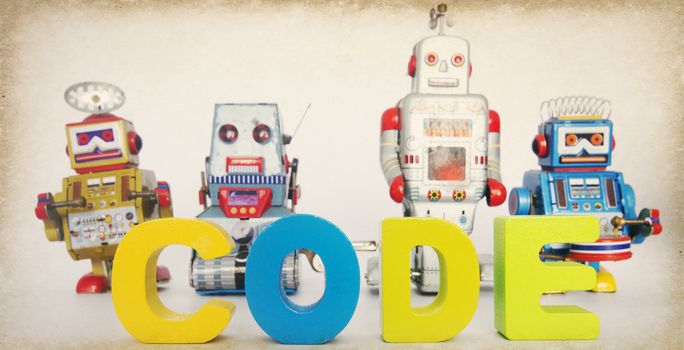 robots and the word CODE 