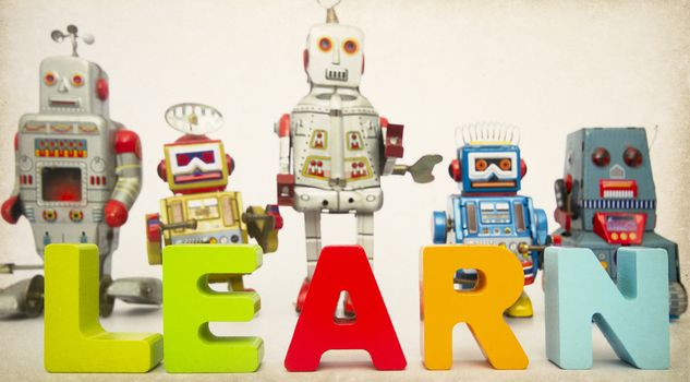 robots and the word LEARN 