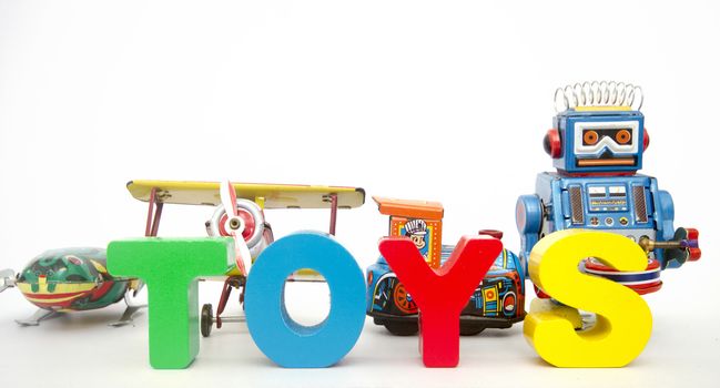 retro toys and the word TOYS 