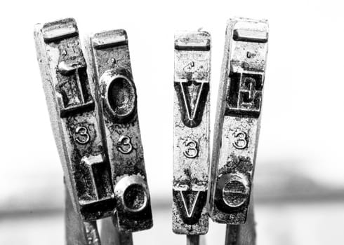 the word  love made from old typewriter text