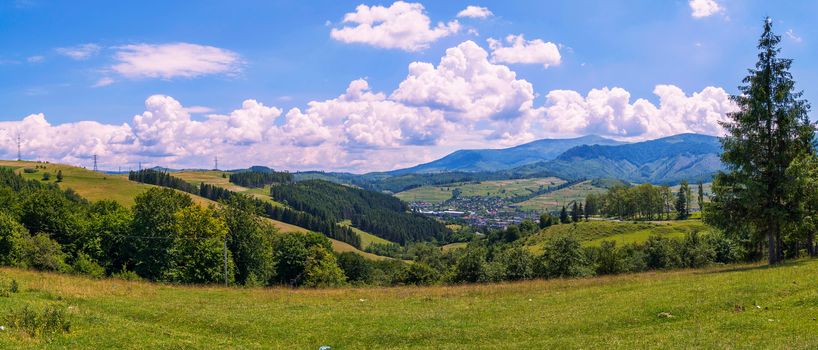 panorama from the mountain peak of Karpathian Peak on a cloudy day