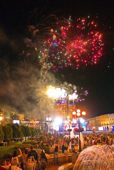 A bright festive salute on the main square of the camp. Kiev, Ukraine