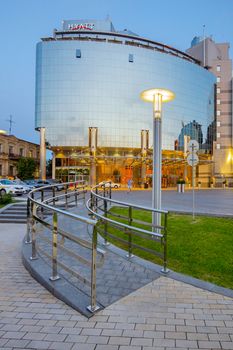 Hyatt Regency's modern glass facade. Kiev, Ukraine