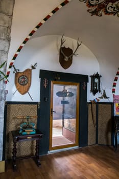 horn deer in the museum and a beautiful ceiling in national ornaments