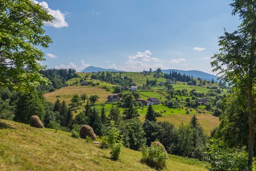 neat and beautiful rural houses on the picturesque slopes of the mountains