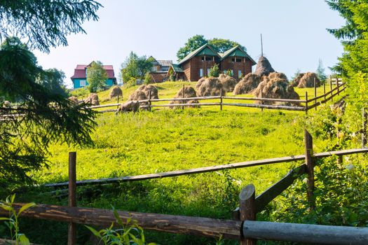 bizarre shape of dried haystacks on the household of a rural house