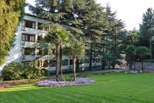 green emerald lawn and a nearby sanatorium for rest