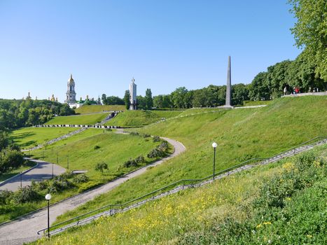 Green walking area with a view of the beautiful church, memorials and other attractions of the city