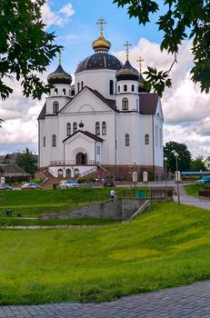 majestic and calm church with beautiful domes with gold crosses