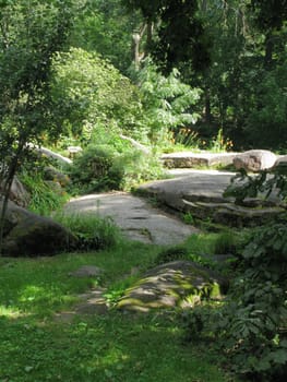 beautiful composition of stones against the background of the forest