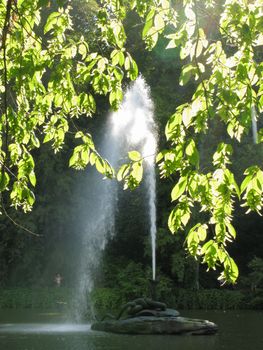 high fountain in the form of a snake in the middle of the river