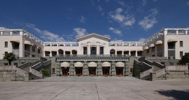 Observation platform with two stone staircases on the sides and huge balconies