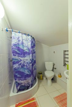 A small cozy bathroom in bright colors
