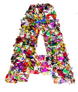 The letter A made from confetti