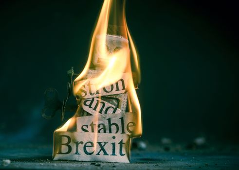 Brexit fail concept with retro  Robot on fire 