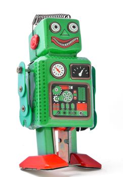 happy green retro robot isolated 