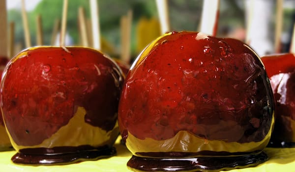 close-up of some toffee apples       