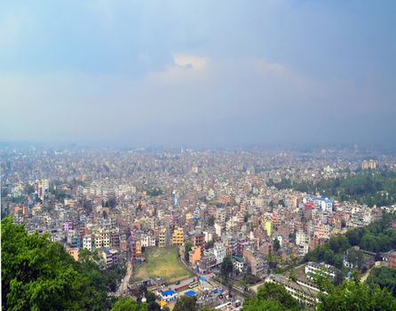 looking down on the city of Kathmandu Nepal