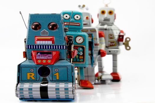 little blue robot line isolated 