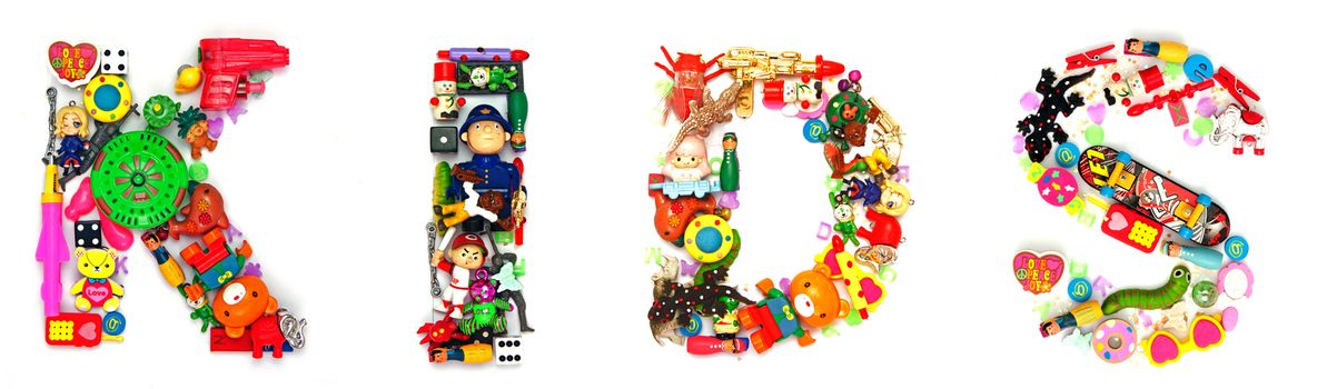 the word kids made from small toys