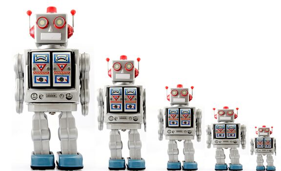 a line of retro robots 