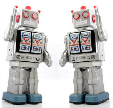 two retro robot toys