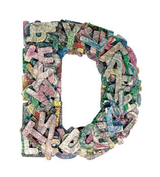 lots of small wooden letters to make up the letter D