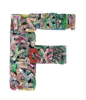 lots of small wooden letters to make up the letter F