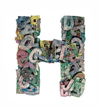 lots of small wooden letters to make up the letter H