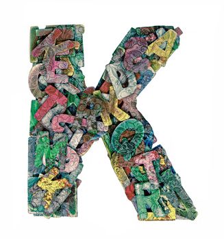 lots of small wooden letters to make up the letter K