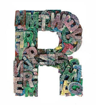 lots of small wooden letters to make up the letter R