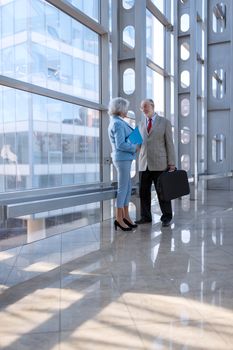 Senior business people talking in modern business center