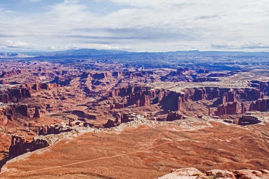 View over the White Rim Valley from the Island In The Sky, Canyonlands, Utah, United States of America.